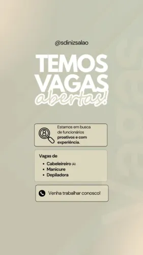 contratamos cabeleireira (o) e ou manicure e ou depiladora.