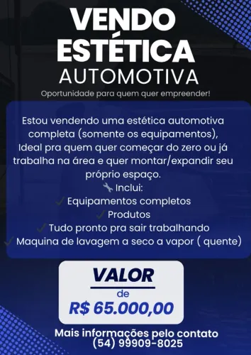 Vendo Estética Automotiva Completa (SOMENTE EQUIPAMENTOS)