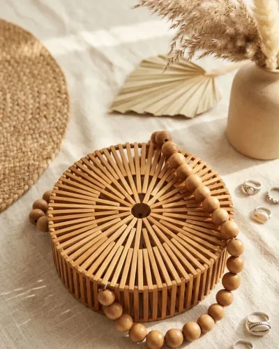 Bolsa Nova Madeira Bambu Praia Boho Chic