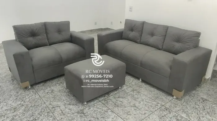 Sofá 2 e 3 assentos com Puff Suede de qualidade D33 Confortável Direto da Fábrica
