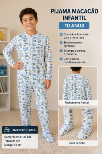 Macacão Pijama com pezinho. Tam. 10 anos