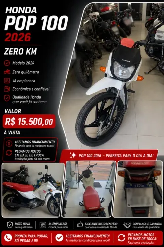 HONDA POP 100 2026 - ZERO KM - JÁ EMPLACADA