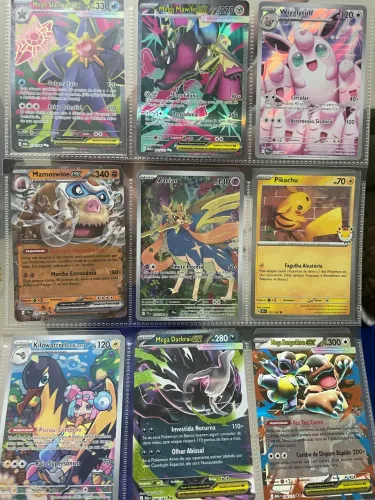 Lote 9 Cartas Pokémon TCG - Mega ex, Full Art e Raras (Starmie, Darkrai, Pikachu)