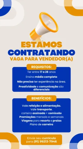 VAGA PARA VENDEDOR(A)