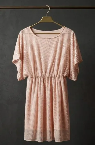 Vestido De Festa Curto Rosa Com Brilho E Paetê M - Lindo