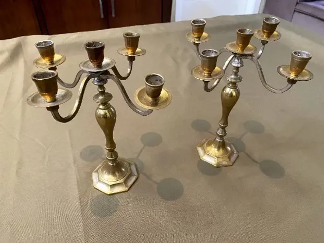 Par de Candelabros Indianos - Bronze / Latão / Pátina natural (anos 1980)