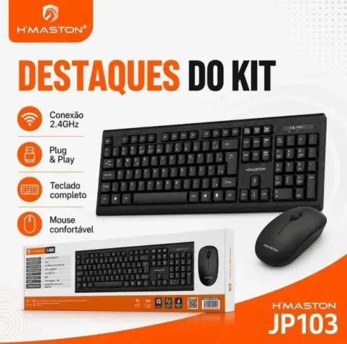 Kit de Teclado e Mouse Sem Fio H'MASTON JP103 2,4 GHz Novo