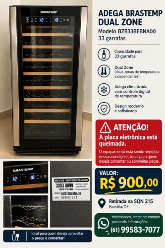 Vende-se Adega Brastemp com espaço para 33 garrafas. 