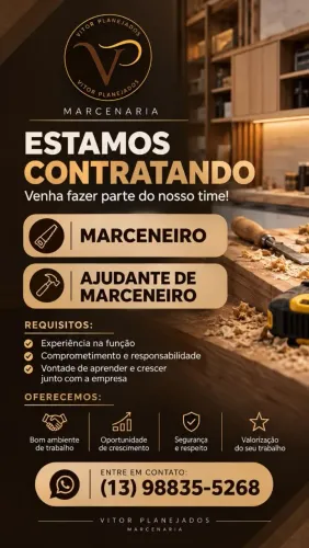 Vaga para marceneiro e ajudante