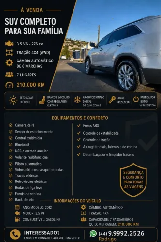 Kia Motors Sorento 3.5 V6 24V 278cv 4X4 Aut. 2012