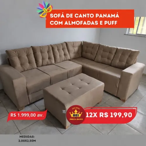 PROMOÇÃO URGENTE - Sofá de Canto GIGANTE Panamá Bege por apenas 12x R$199,90