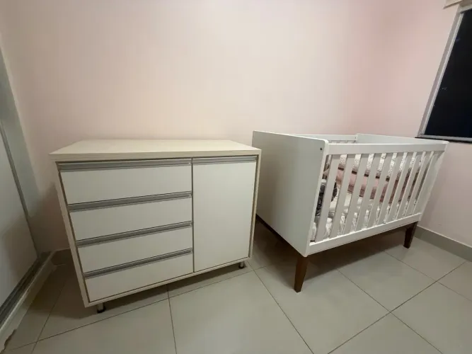 Berço Mini Cama Retrô + Cômoda Infantil - Kit Quarto de Bebê