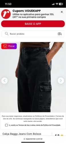 Calça Baggy Jeans com Bolsos Cargo Laterais NOVA (Renner)