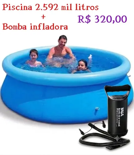 Piscina Grande Borda Inflável, Acompanha Inflador, 2.592 mil litros