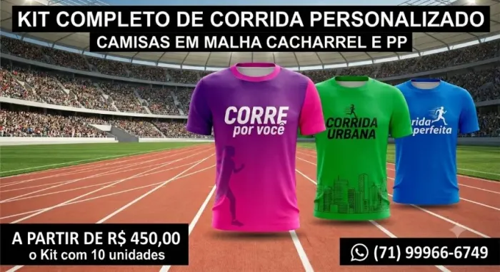 Kit 10 Camisas Malha Cacharrel e Malha PP Personalizadas para Eventos de Corrida