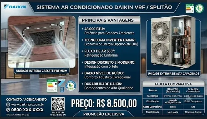 Ar Condicionado Split Daikin Cassete 48.000 BTU/h Quente e Frio 220V