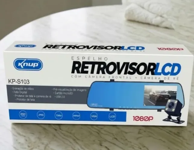 Espelho Retrovisor Com Câmera Ré E Frontal Knup Kp-s103