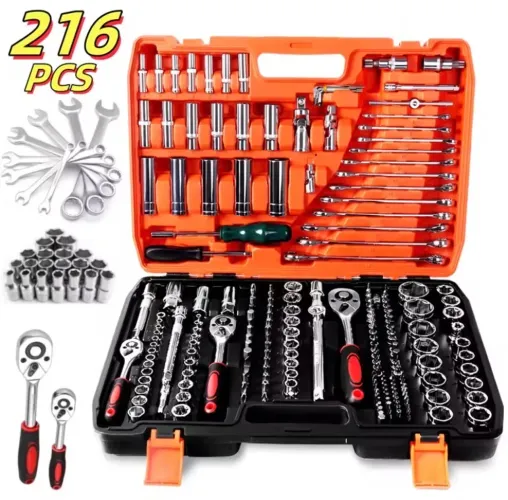 Jogo Soquete Catraca 216 Peças 1/4" 4-32mm Caixa Ferramentas Completo Pronta Entrega