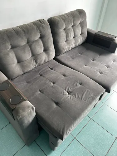 Sofá cinza retrátil e reclinável entrego