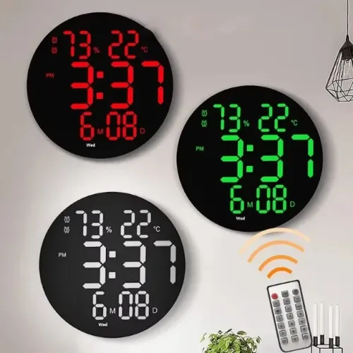 Relogio parede led digital redondo com controle le-2162 - FLEX