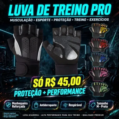 Luva Academia Musculação Esporte Proteção Treino Exercícios Preto M