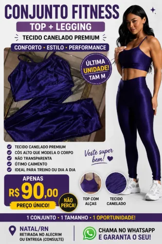 ÚLTIMA PEÇA- Conjunto fitness canelado - Tam M
