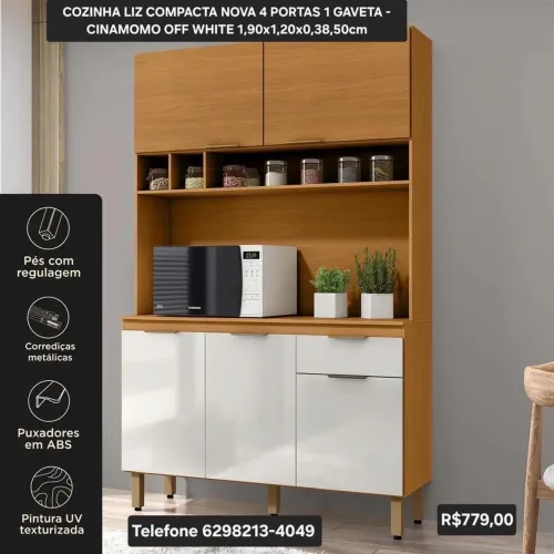  ARMARIO cozinha COMPACTA NOVA 4 PORTAS 1 GAVETA - CINAMOMO OFF WHITE 1,90x1,20x0,38,50cm