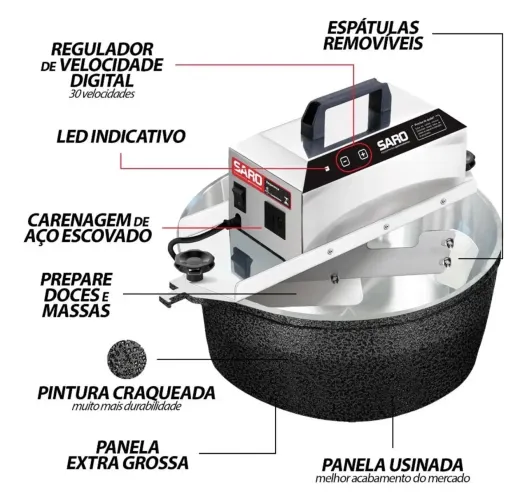 Panela Mexedora De Doces Automático Elétrica 10 Litros Saro