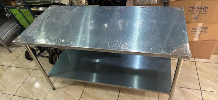 Mesa inox 1.50 x 70 nova reforçada com prateleira inferior 
