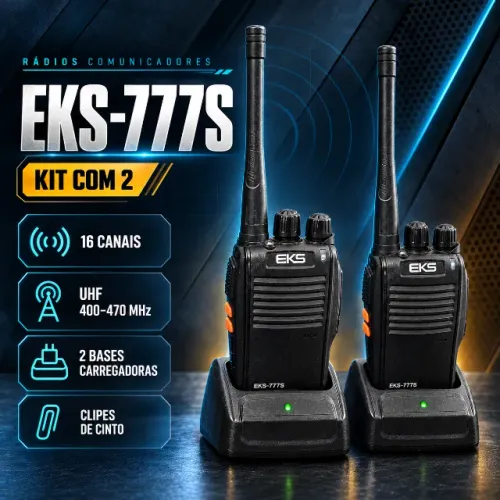 Par de Rádios Comunicadores EKS-777S 16 Canais + 2 Bases Carregadoras