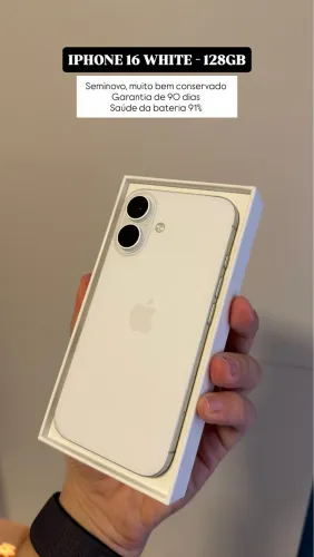 iPhone 16 White 128GB, Seminovo 91%, Garantia 