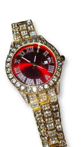 Relógio Masculino Luxo Dourado Cravejado Novo