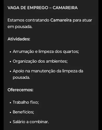 Vaga de camareira 
