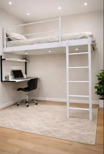 Cama suspensa com escada e led