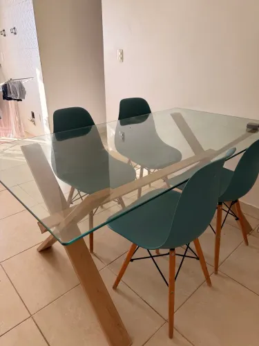 Mesa vidro 4 cadeiras com base