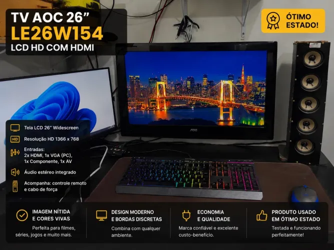 TV AOC 26? LE26W154 LCD HD com HDMI - Ótimo Estado