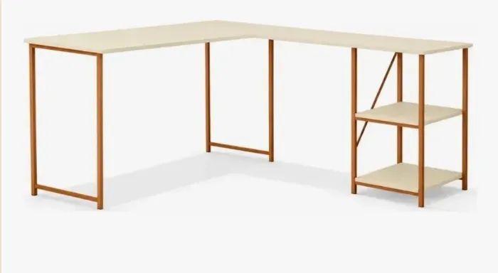 Mesa Escrivaninha estilo Industrial em L com prateleiras