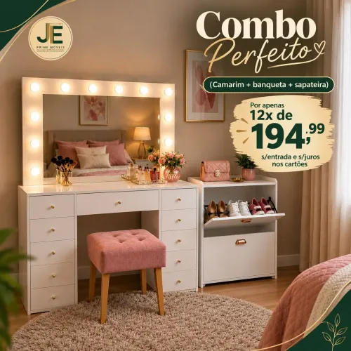 Camarim Larissa em mdf com banqueta e sapateira de brinde na compra