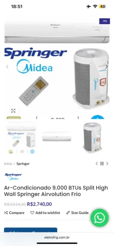 AR CONDICIONADO NOVO PRA VENDER HOJE!! 9.000 BTUS SPRINGER