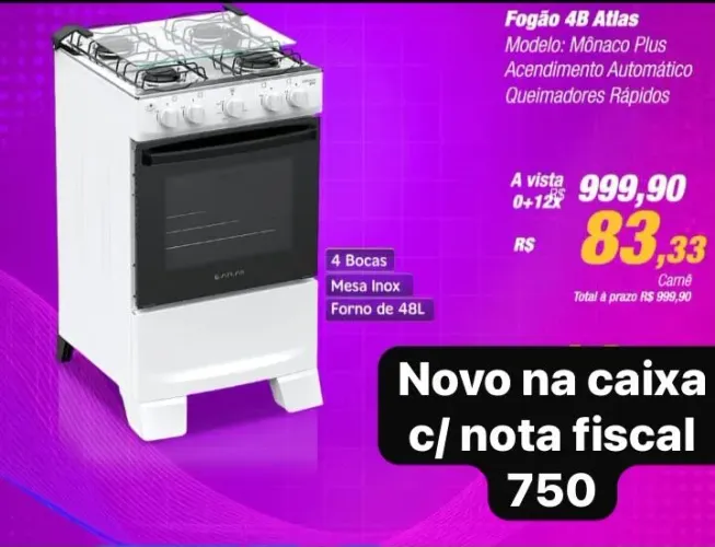 Fogão novo na caixa em promoção