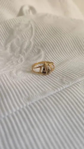 Anel de ouro 18k - Nossa Senhora Aparecida - Zircônias pretas e brancas