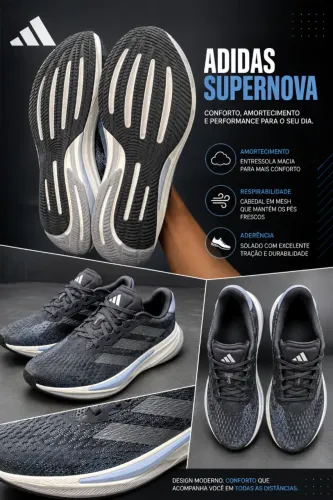 Tênis de corrida Adidas Supernova Prima, cinza estrato/ferro/violeta - Tamanho 39