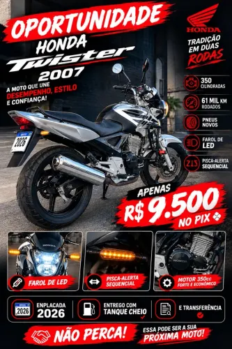 Honda Twister 2007 ? 61 mil km ? LED ? R$ 9.500 no Pix