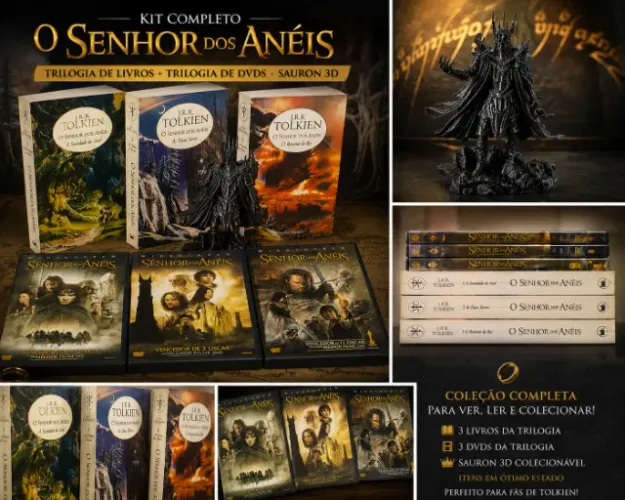 KIT COLECIONADOR O SENHOR DOS ANÉIS ? TRILOGIA LIVROS E DVDS + SAURON