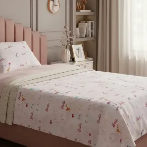 Jogo de cama infantil Barbie solteiro, 150 fios 100% algodão Lepper.