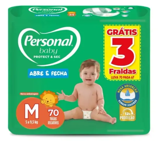 Fralda Personal Baby Protect & Sec M 70 Unidades
