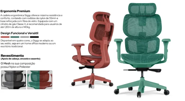Cadeira Ergonômica Elements Siggy, Preto