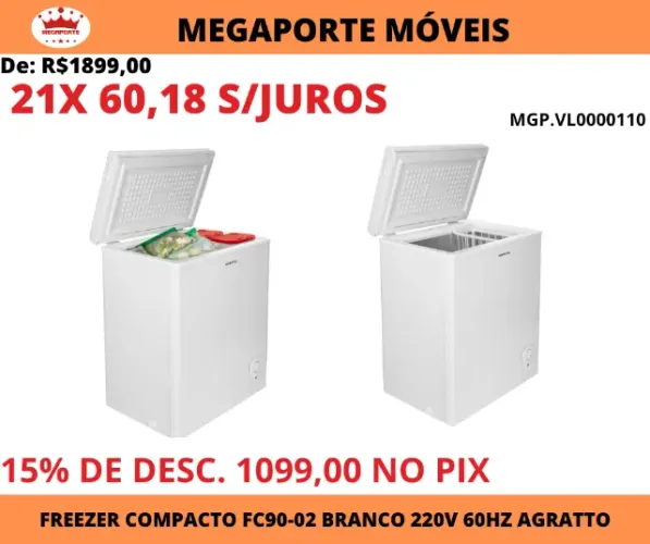 Freezer Compacto FC90-02 Branco 220V Agratto 60HZ