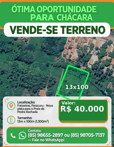 Ótimo oportunidade em Paracuru, terreno 13 m por 100 m há 50 metros do asfalto