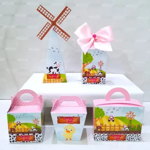 Kit festa tema Fazendinha Rosa Caixinha Personalizada lembrancinhas aniversário